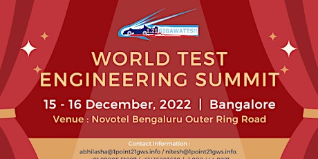 World Test Engineering Summit - Bangalore on 15 - 16 December 2022. tickets