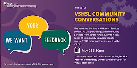 Skykomish, Duvall, Sammamish, Issaquah - VSHSL Community Conversation tickets