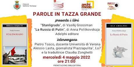 Image principale de Parole in tazza grande presenta i libri "Stalingrado" e "La Russia di Putin