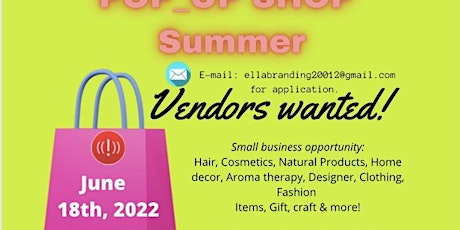 Vendor Wanted, Small business for Pop-up shop Event tickets