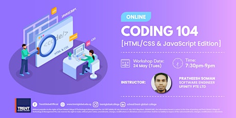 Coding 104, HTML/CSS and JavaScript Workshop biglietti