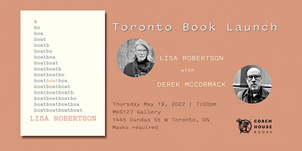 Boat by Lisa Robertson: Toronto Book Launch