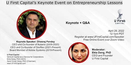 U First Capital's Keynote Event on Entrepreneurship Lessons (Zoom only) primary image