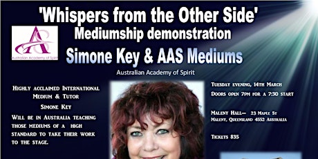 'Whispers from the Other Side' Simone Key and AAS Mediums, Mediumship Demonsatration primary image