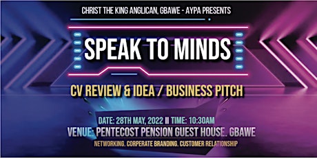 "SPEAK TO MINDS" CV Review and Idea/ Business Pitch tickets