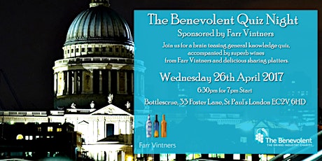 Benevolent Quiz Night sponsored by Farr Vintners primary image