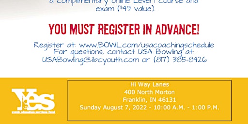 FREE USA Bowling Coaching Seminar-Hi Way Lanes-Franklin, IN