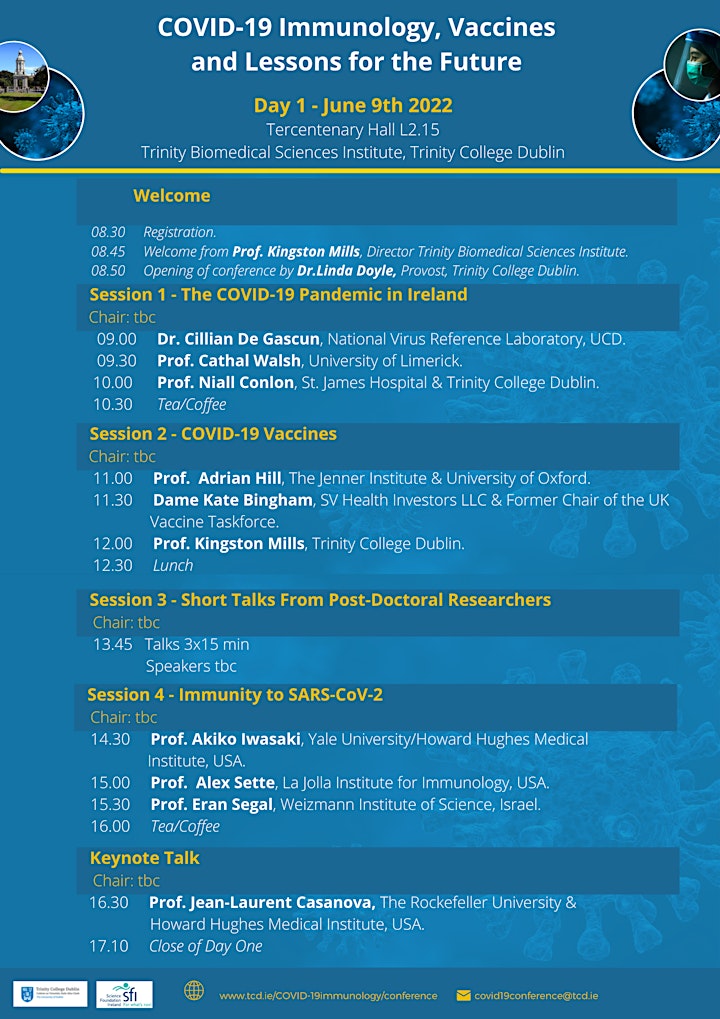 TCD COVID-19 Immunology, Vaccines and Lessons for the Future.   Day 1. image