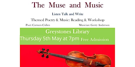 Image principale de Poetry Day Ireland event , 'Muse and Music'  in Greystones library