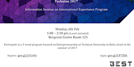 Second Information Session on Technion 2017 primary image
