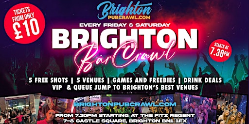 Brighton Pub Crawl // 5 Venues // Free Shots // Discounted Drinks + MORE!