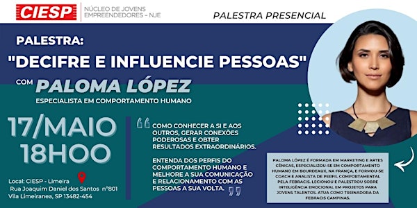 PALESTRA: "DECIFRE E INFLUENCIE PESSOAS" com  Paloma López