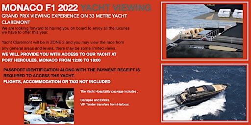 LIVE Viewing of 2022 MONACO GRAND PRIX on 33M Yacht CLAREMONT 26TH MAY ONLY