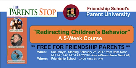 Friendship Public Charter Parenting Course: Redirecting Your Child's Behavior (5 WEEKS) primary image