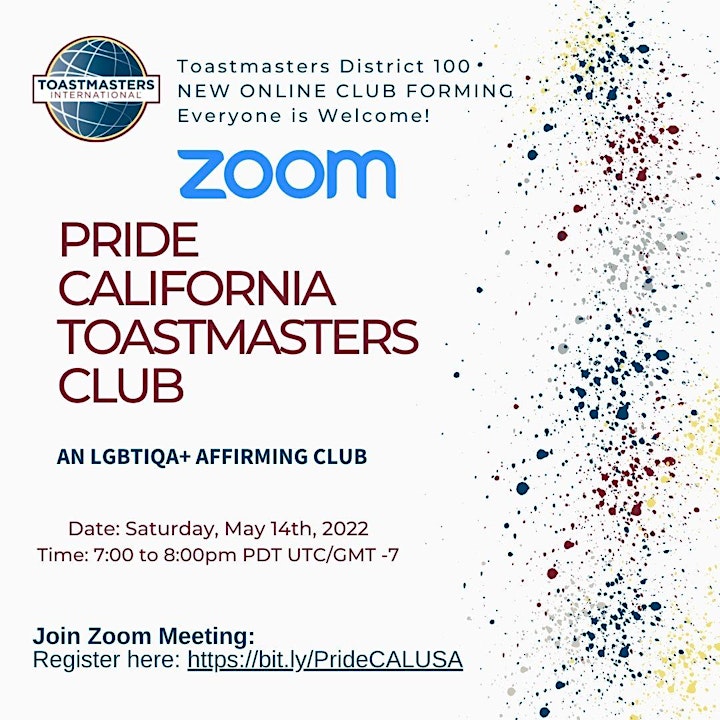 Pride California Toastmasters Club (a new online Toastmasters Club) image