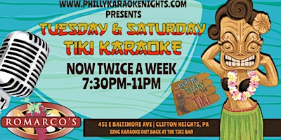 Image principale de Tuesday Karaoke @ Romarco's Tiki Bar (Clifton Heights  Delaware County, PA)