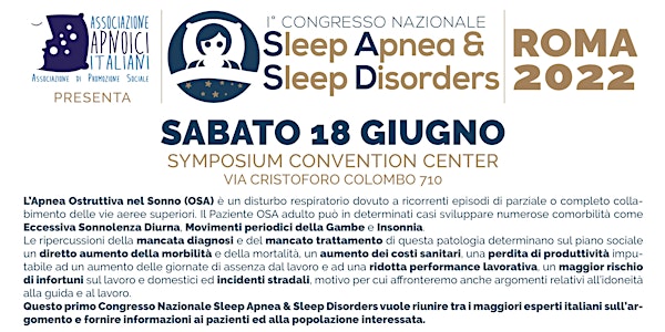 I° Congresso Nazionale Sleep Apnea & Sleep Disorders - Sala Pazienti