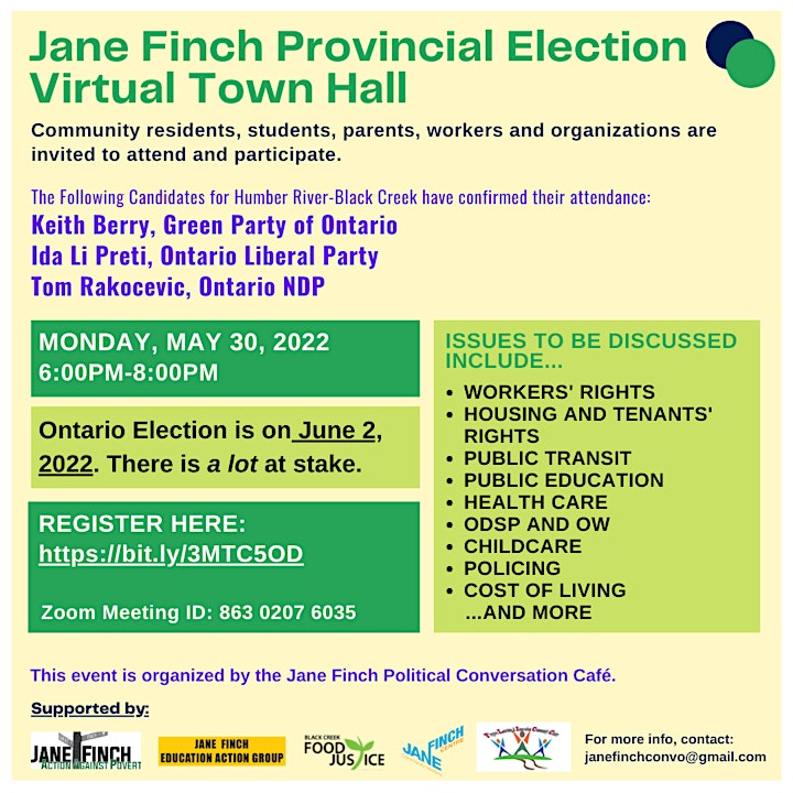 Jane Finch Provincial Election Virtual Town Hall image