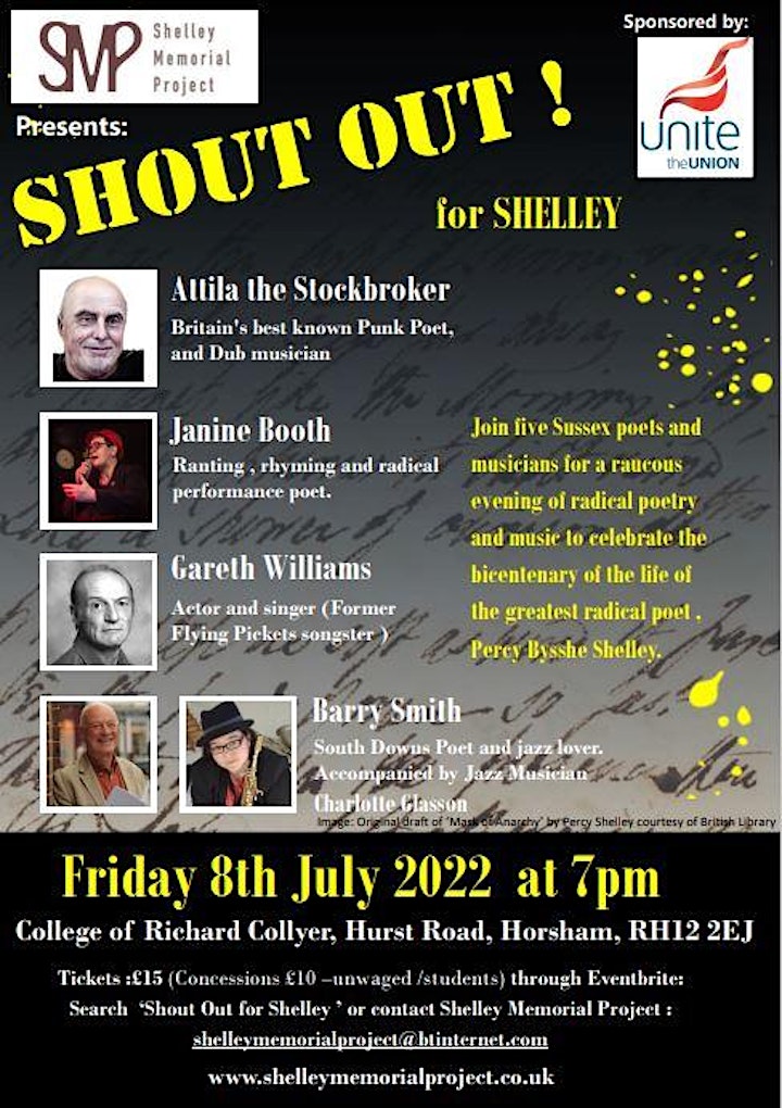 Shout out for Shelley -  A raucous evening of radical poetry  and music. image
