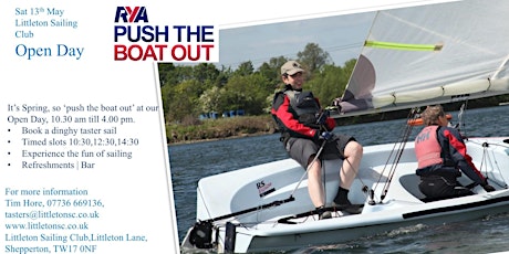 Littleton Sailing Club Open Day (13 May Session 1 10:30-12:00) primary image