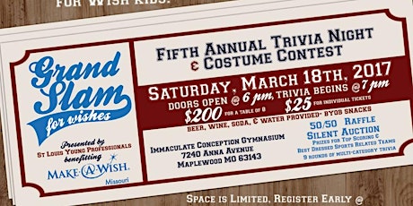 Grand Slam for Wishes! STL-YPs Fifth Annual Trivia Night & Costume Contest benefiting Make-A-Wish Missouri primary image