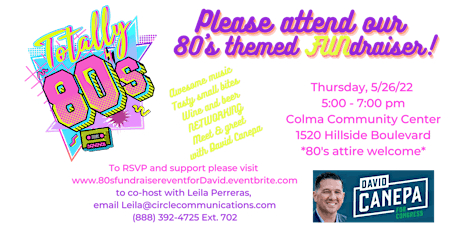 Fun 80's Networking and Fundraising Event for David Canepa tickets