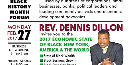 BLACK HISTORY MONTH FORUM -THE RELEASE OF THE ECONOMIC STATE OF BLACK NEW YORK REPORT, MONDAY, 02/27/17, 6PM-9PM primary image