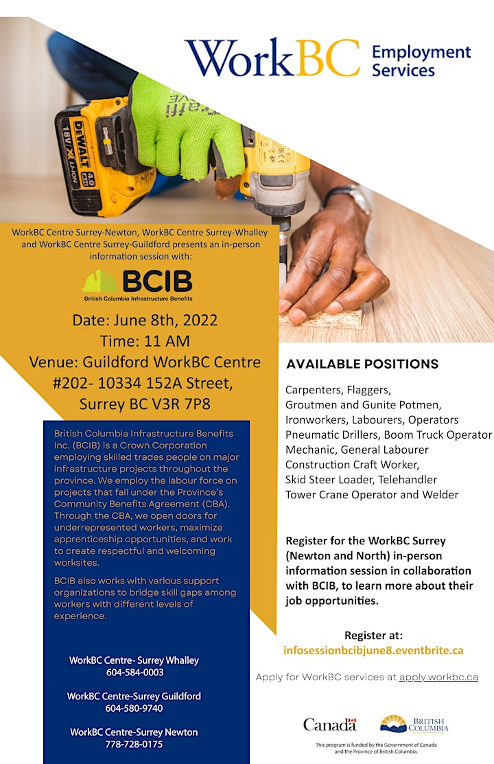 WorkBC Surrey Information Session  with BCIB image