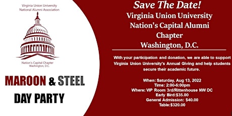 VUU-Nation's Capital Chapter Maroon And Steel Day Party tickets
