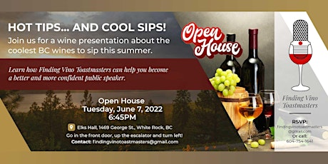 Hot Tips and Cool Sips: Finding Vino Toastmasters Open House tickets