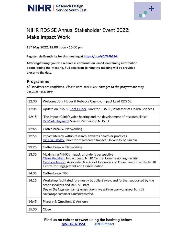 Make Impact Work: NIHR Research Design Service SE Annual Stakeholder Event image