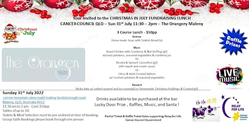 Christmas in July Lunch at The Orangery Maleny for Cancer Council QLD