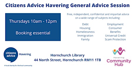 Citizens Advice Havering - General Advice Session - Hornchurch Library