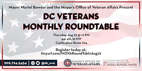 August DC Mayor's Office of Veterans Affairs Monthly Roundtable tickets