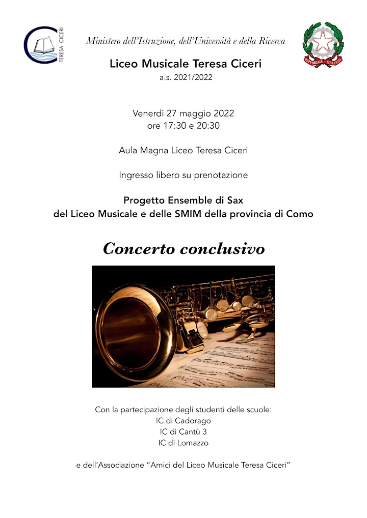 Immagine Concerto conclusivo "Ensemble di Sax" del Liceo Musicale e delle SMIM