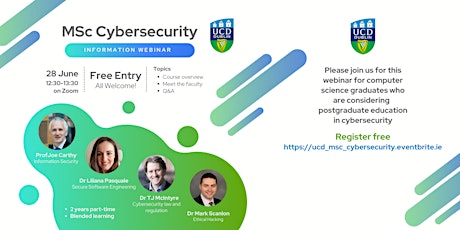 UCD MSc Cybersecurity - meet the team, hear about the course, ask questions primary image