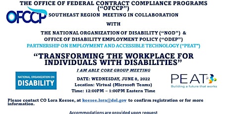 OFCCP SERO NDO TRANSFORMING THE WORKPLACE FOR INDIVIDUALS WITH DISABILITIES tickets