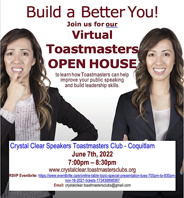 Virtual Toastmasters Open House June 7th, 2022 Tue 7pm to 8:30pm PST image