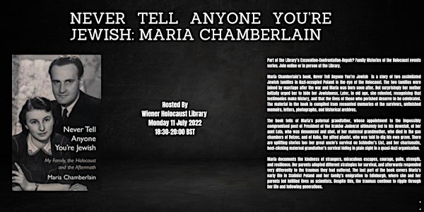 Online Event: Never Tell Anyone You’re Jewish: Maria Chamberlain