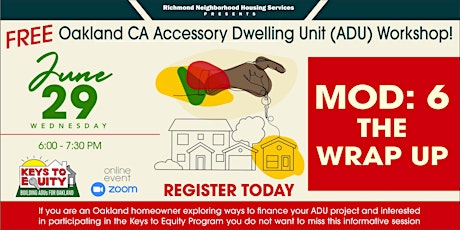 FREE Oakland CA Accessory Dwelling Unit (ADU) Workshop!