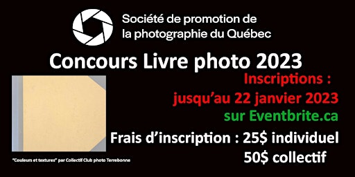 Concours Livre photo 2022-2023 SPPQ - frais d'inscription en ligne
