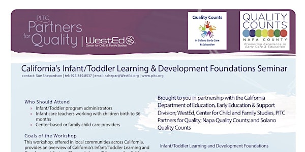 California Infant & Toddler Foundations Seminar presented by West Ed (PITC)
