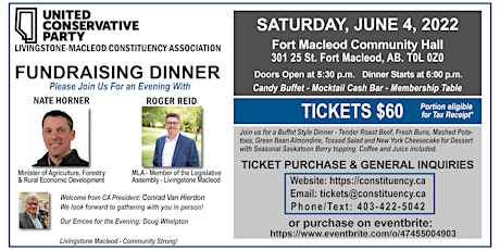 UCP Livingstone Macleod Fundraising Dinner June 4th tickets