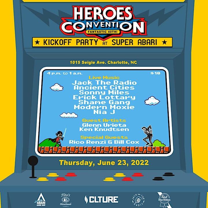 HeroesCon 40th Anniversary Kick-Off Party at Super Abari Game Bar image