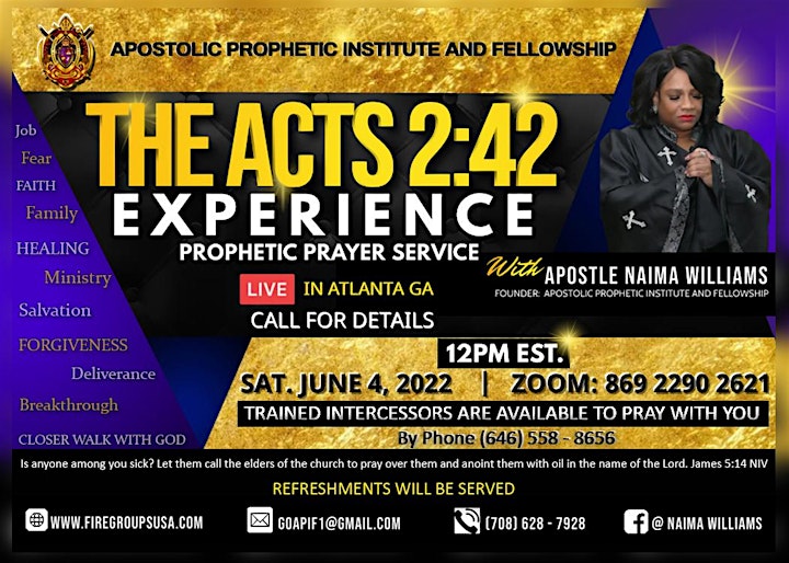 The ACTS 2:42 EXPERIENCE (InHouse/ZOOM)- PROPHETIC PRAYER SVC  WORSHIP image