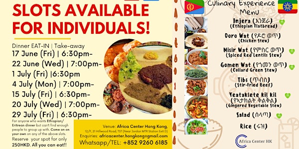Ethiopian/Eritrean Culinary Experience (Dinner)