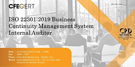 ISO 22301:2019 Business Continuity Management System Internal Auditor-₤180 tickets