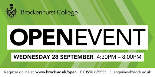 Brockenhurst College Open Evening (Wednesday 28 September, 4:30pm to 8pm)