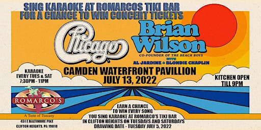 Tuesday & Saturday Karaoke - Win Tickets to See Chicago & Brian Wilson