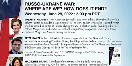 BAKER & GLASSER:  RUSSO-UKRAINE WAR: WHERE ARE WE? HOW DOES IT END? biglietti